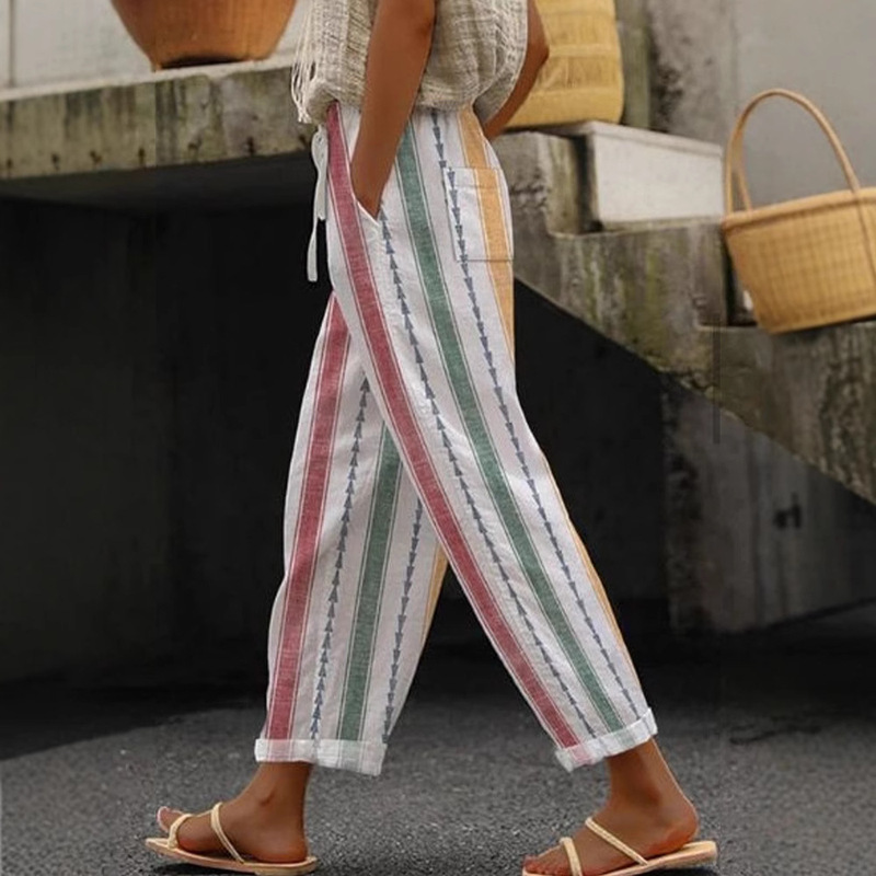 2025 Export Cross-Border New Women's Clothing Regular Drawstring Flap Pocket Pants Casual Pants Multi-Color Digital Printing Women's Pants