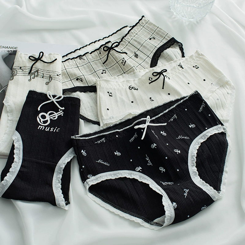 Demi-season pants, black cotton cartoon trousers, knitted underwear, plus size, mid rise