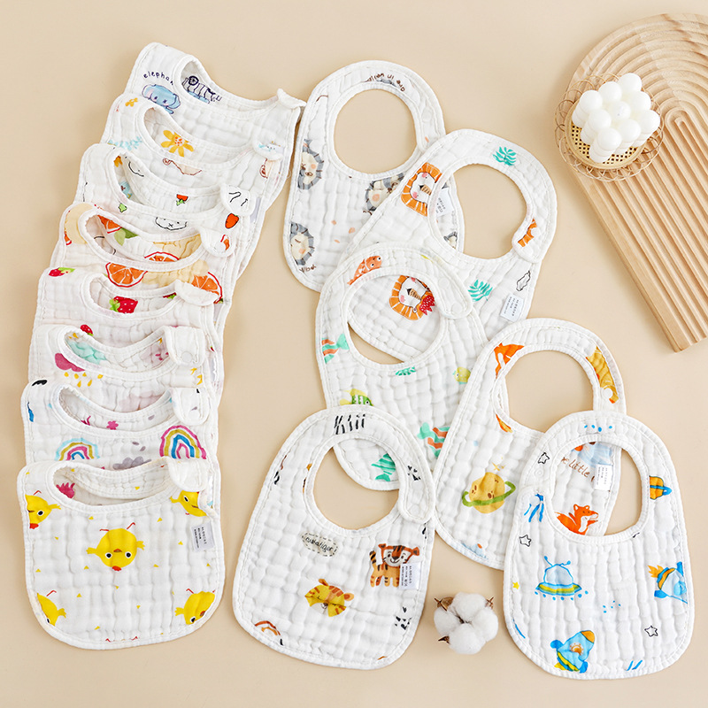 Eight-layer gauze U-shaped bib baby double-sided printing side open snap absorbent bib baby bib