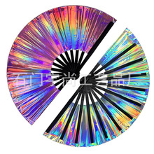 Amazon热销功夫扇 pvc炫彩紫色33cm现货功夫扇太极扇中国风扇子