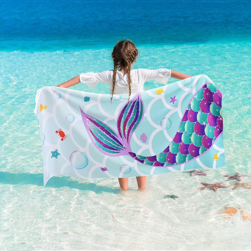 Cross-Border Foreign Trade Cartoon Mermaid Children's Beach Towel Digitally Printed Bath Towel Microfiber Sports Towel Wholesale Cross-Border Foreign Trade Cartoon Mermaid Children's Beach Towel Digitally Printed Bath Towel Microfiber Sports Towel Wholesale