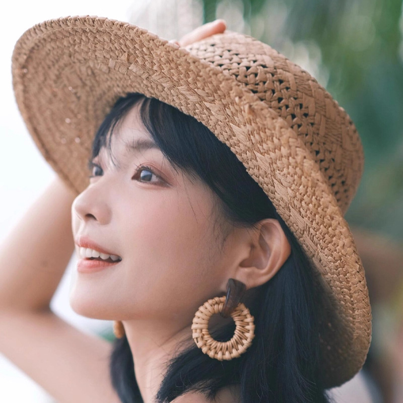 法式老钱风平顶镂空草帽女夏海边沙滩礼帽遮阳防晒帽户外太阳帽子|undefined