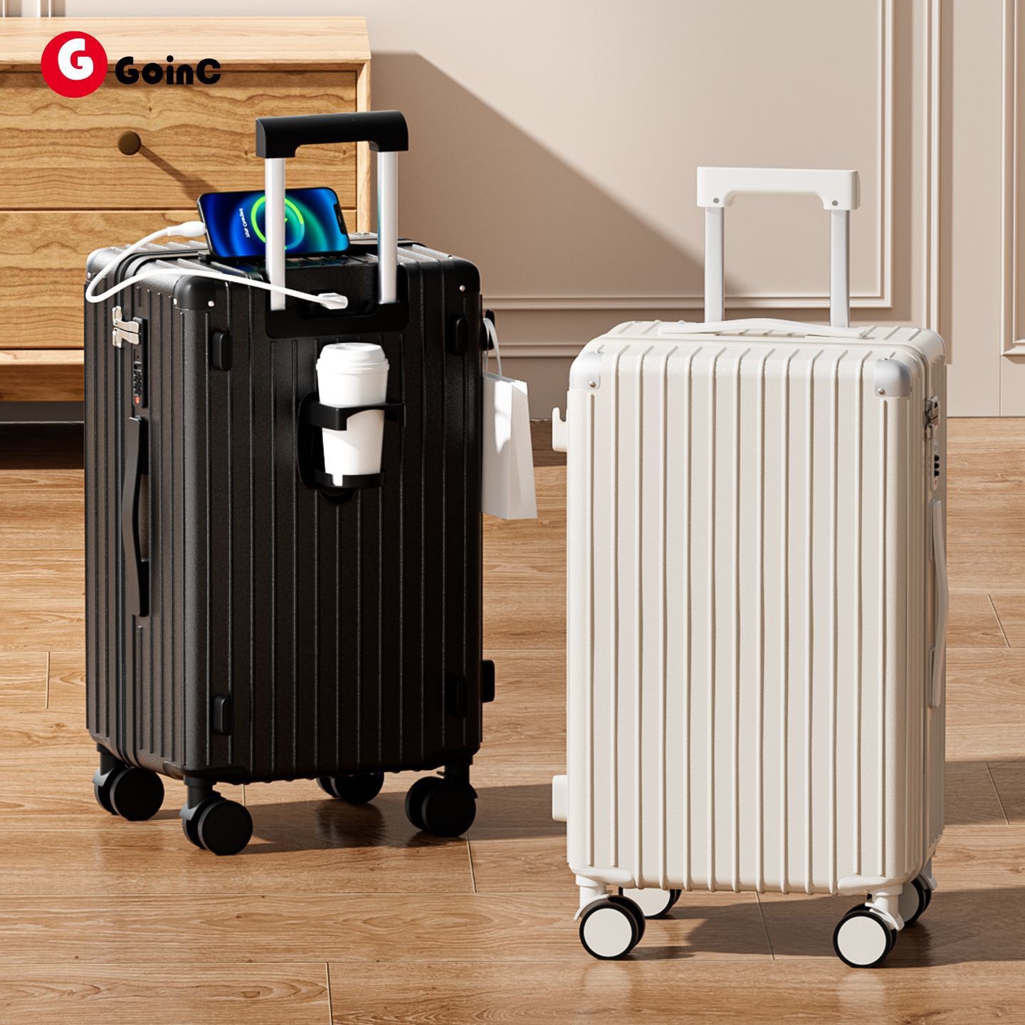 Maleta multifuncional para hombre, caja de contraseña de gran capacidad para hombre, maleta recargable USB de 20 pulgadas para mujer, maleta trolley de moda