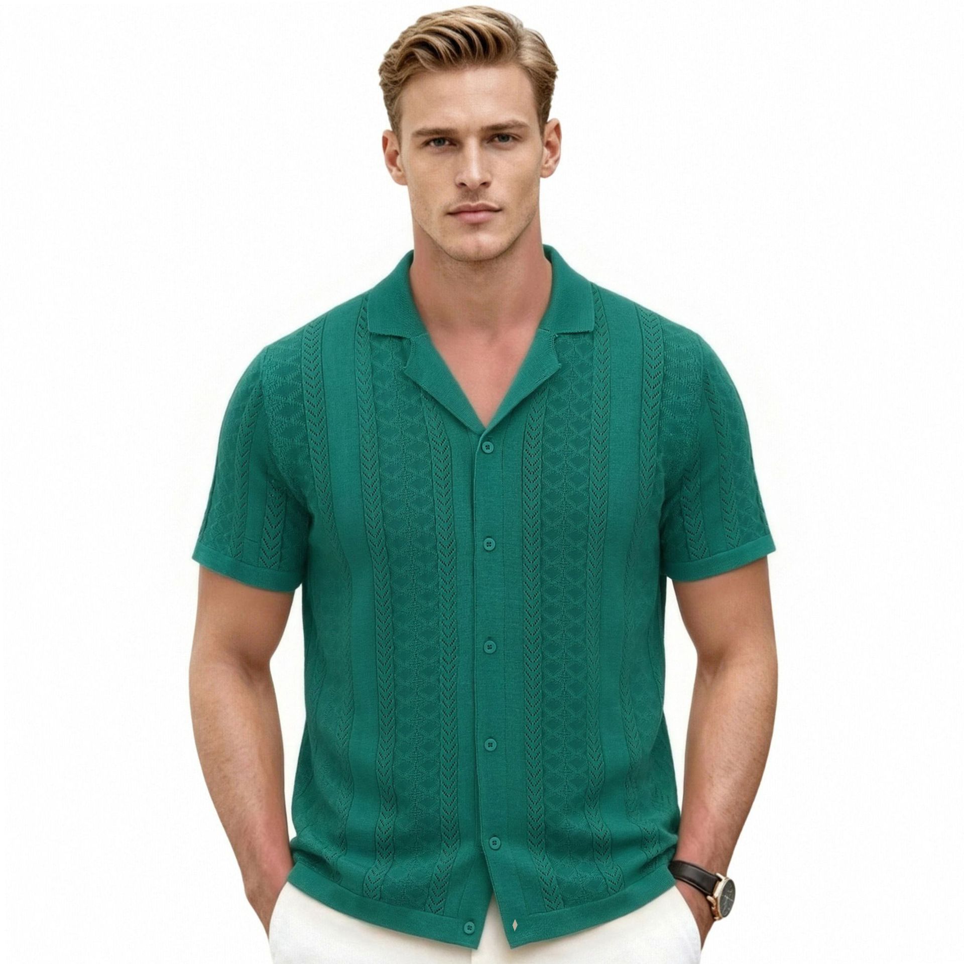 Camisa de Punto con Cuello Cubano para Hombre Modelo SJ0194 de Viscosa Transpirable para Verano image 8