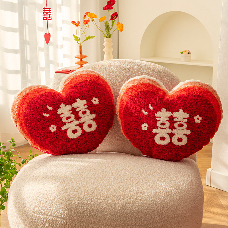 リビングルームのソファ、お祝いの結婚式の部屋の装飾、愛の枕のペア、赤い結婚式の枕、クッション、ベッド、寝室のアイデア|undefined