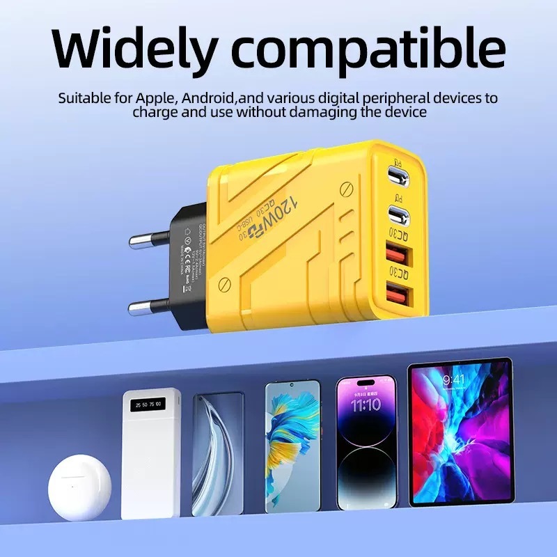 Mecha 120W 急速充電ヘッド デュアル PD + デュアル Type-c 携帯電話充電ヘッド EU プラグ US プラグ 英国プラグ マルチポート充電器|undefined