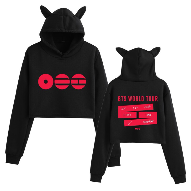 New Cross-Border Bts Merchandise: Sexy Cropped Loose Hooded Sweatshirt with Cat Ears