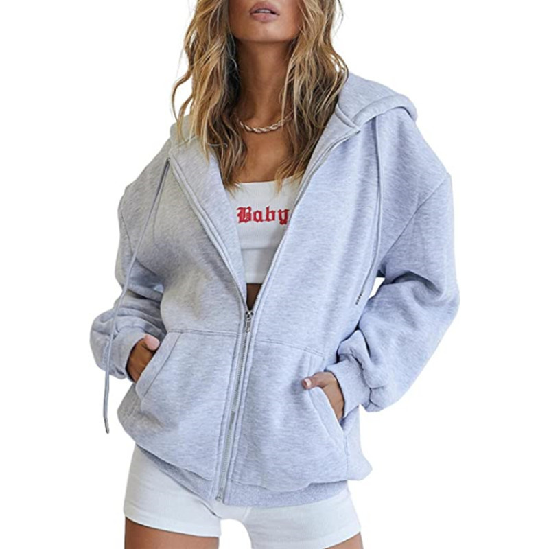 Amazon cross-border 2024 Europe and the United States new thick hooded sweater casual cardigan zipper wind top women's clothing