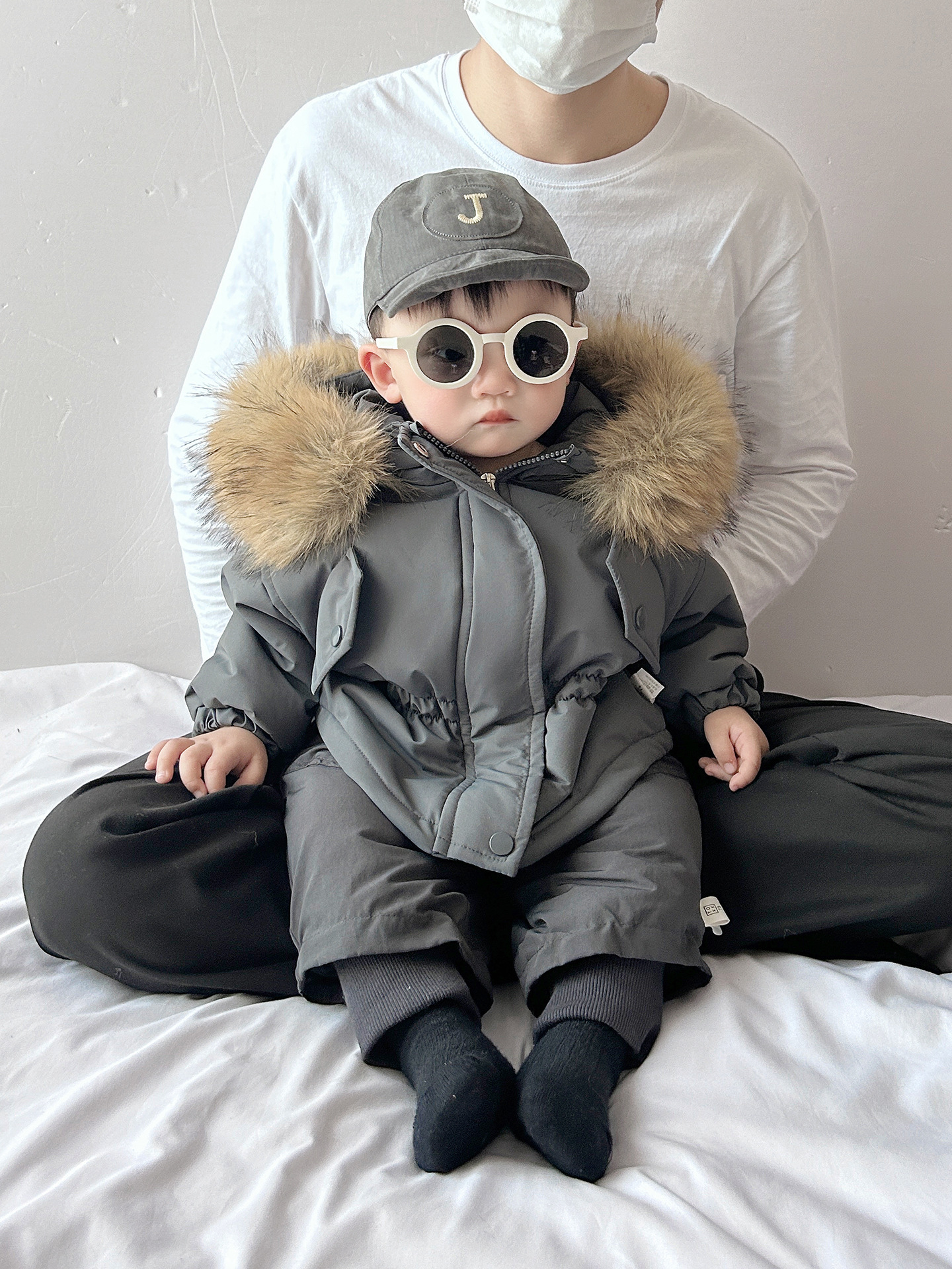 Ropa de algodón de invierno para niños coreanos, abrigo de cuello de lana a prueba de viento, chaqueta de algodón caliente para bebés