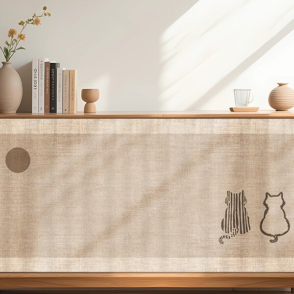 Wabi-Sabi Cat Cabinet Cover Curtain Kitchen Cabinet Concealing Curtain Storage Rack Dustproof Curtain Wardrobe No-Drill Fabric Curtain