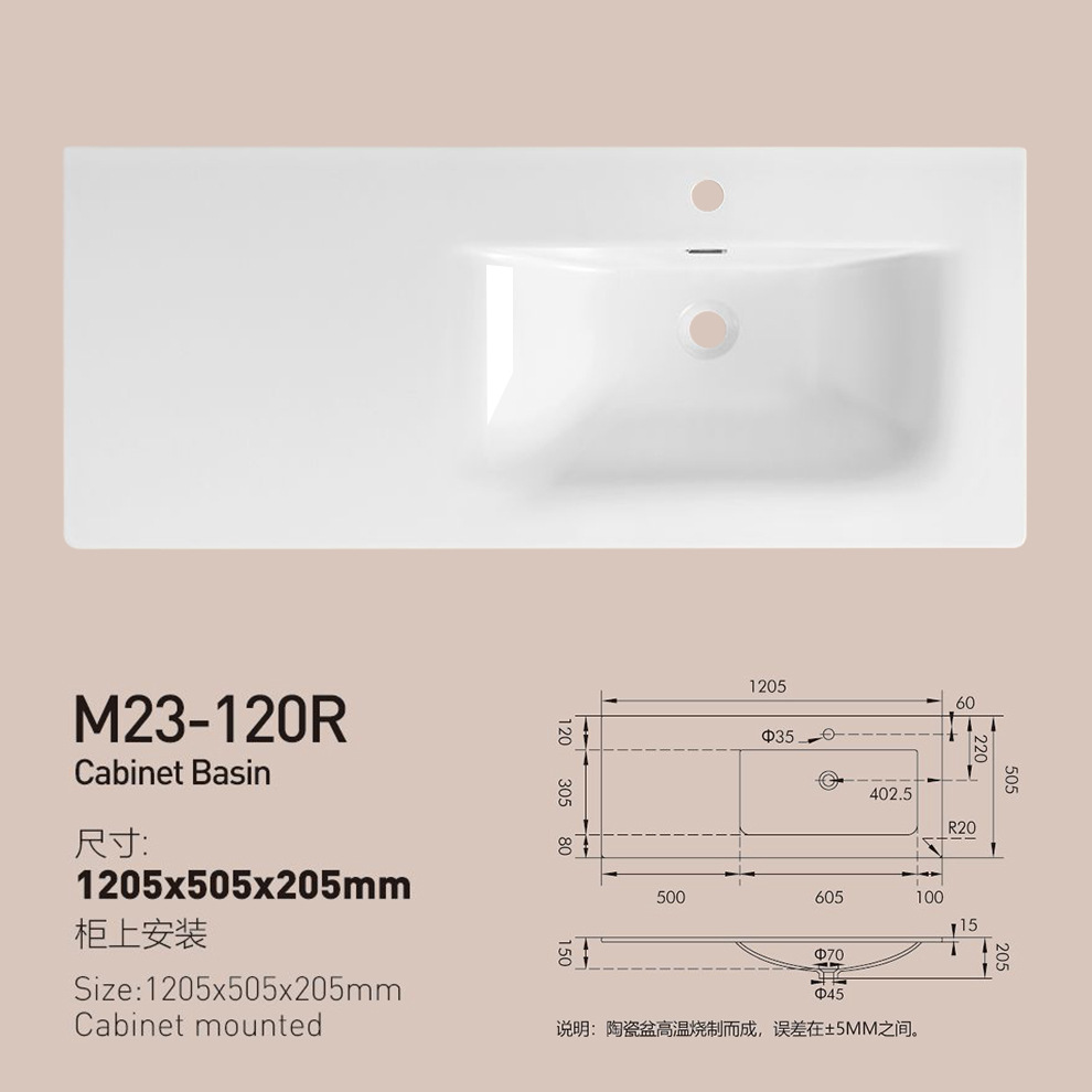 Lavabo de baño, lavabo individual, lavabo integrado de cerámica, lavabo de lado delgado, mesa simple, lavabo izquierdo y derecho, esquinas cortadas