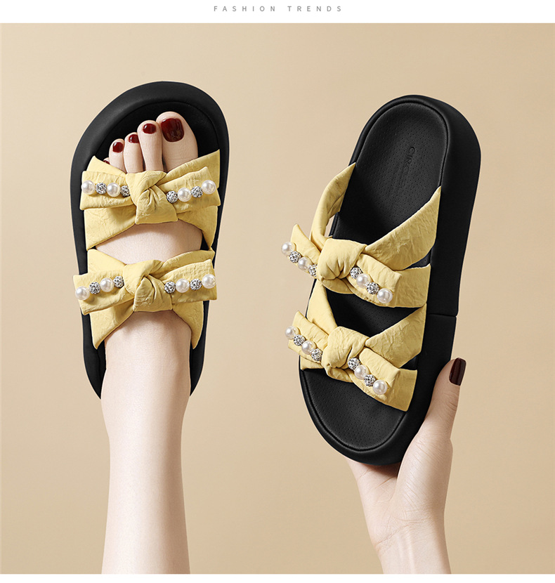 Dép sandal nữ quai chữ V đế dày phong cách Hàn Quốc đính ngọc trai nhỏ — 7228 màu be, 7228 màu vàng chi tiết 6