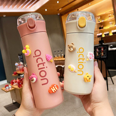 クリエイティブかわいいバウンスカバー保温カップ斜めに携帯学生カップ少女心ins風超萌えストローカップ