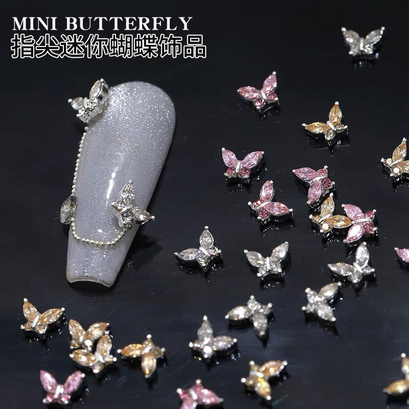 Internet Celebrity Mini Fingertip Butterfly Nail Art Jewelry Sparkling Marquise Zircon Stereo Crystal Small Butterfly Nail Decoration Diamond