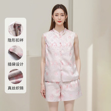 2025夏季新款国风真丝提花短裤女士桑蚕丝新中式时尚百搭休闲短裤