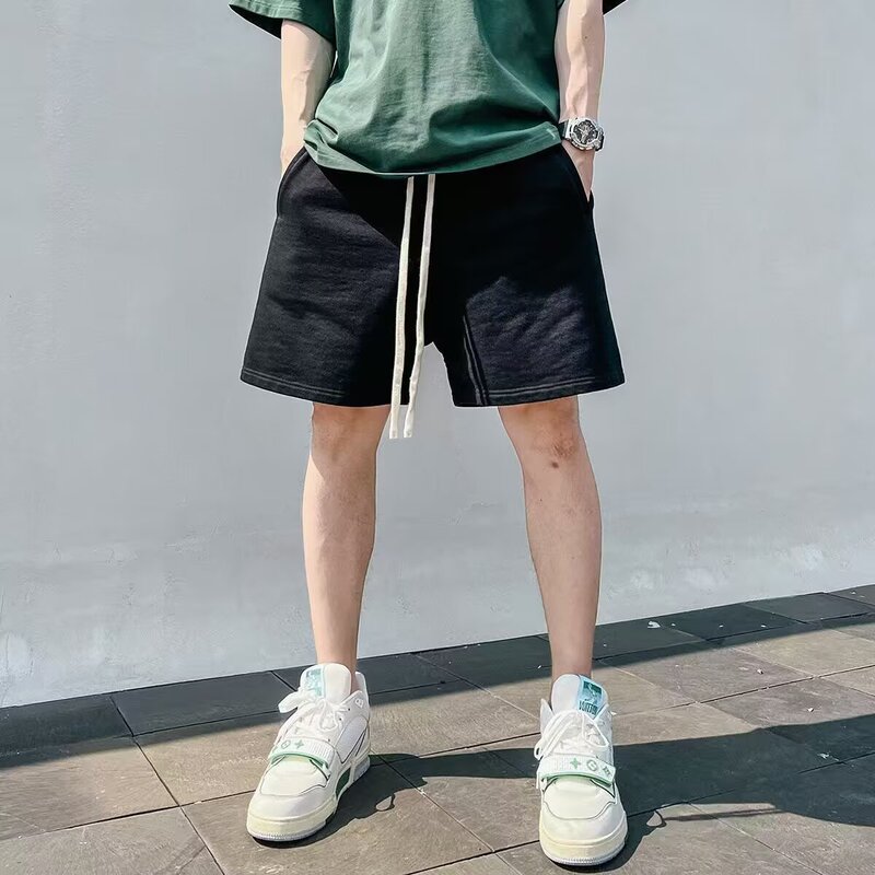 American-Style Solid Color Vintage Washed Sports Shorts for Men, Summer Loose Casual Basketball Knee-Length Trendy Sports Shorts
