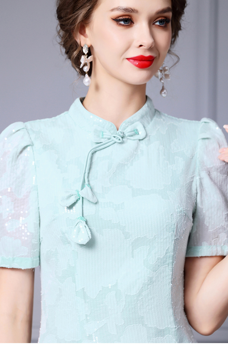 Abito cheongsam slim con perline stile cinese per donna_voghion.com