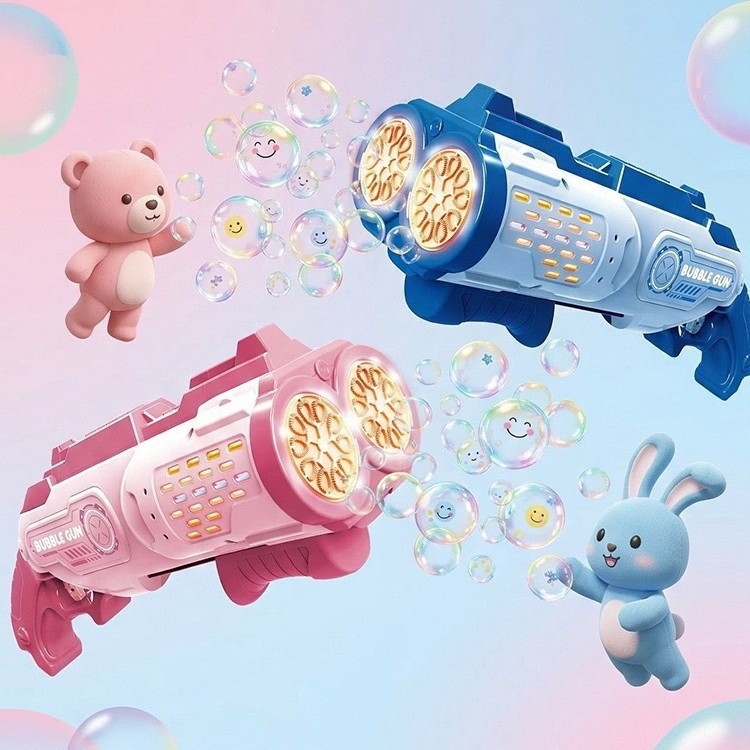Pistola de burbujas eléctricas porosas de doble cabeza, máquina de burbujas automática para niños de mano, Gatlin
