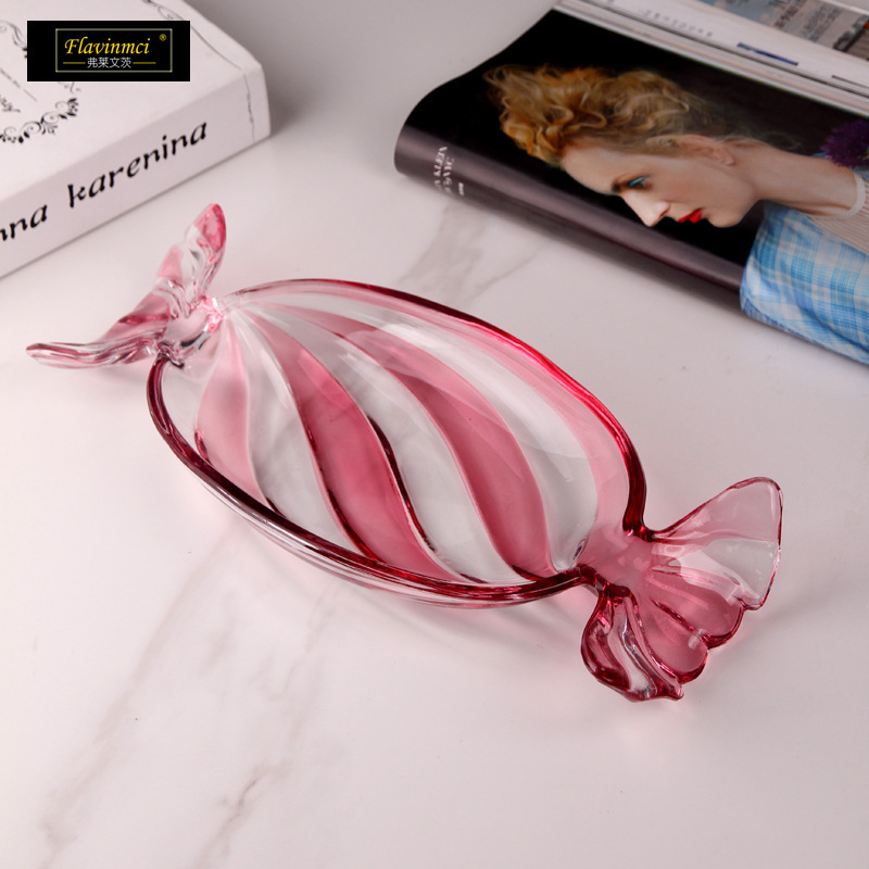 Wholesale Colorful Glass Fruit Plate small size Bow-tie Fruit Plate Multicolor Candy Plate Dried Fruit Plate Household Living Room Fruit Plate