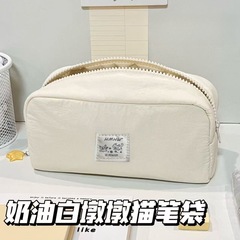 新款纯色猫咪笔袋ins高颜值大容量小学生铅笔袋可爱简约文具盒