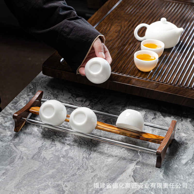 Taza de madera sólida de nuez, marco de drenaje, marco de almacenamiento de taza, marco de exhibición, accesorios de tinta de resina de ciprés, marco de taza de té