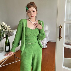 ネット赤の甘いストラップパジャマ女性秋冬減齢保温カーディガン毛糸ニットは家の服を着ることができる