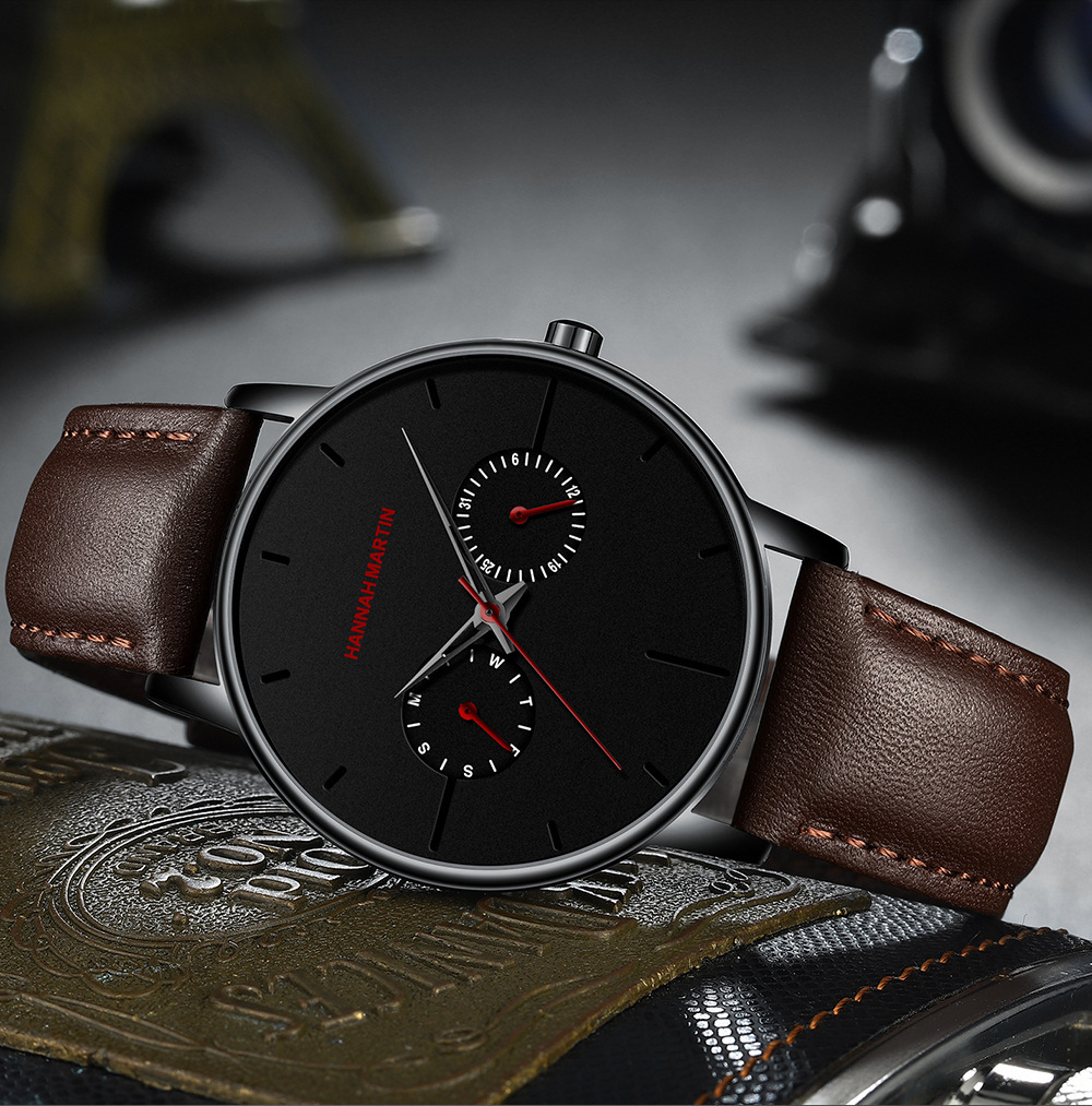 Men's Quartz Watch Multi Functional Waterproof Leather Business_voghion.com