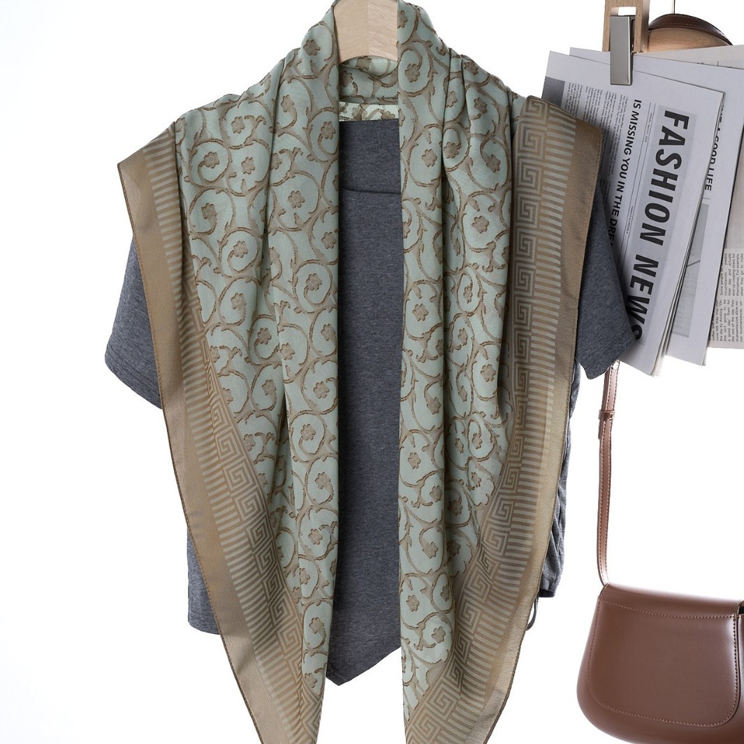 110cm大方巾提花腰果花剪花高级感复古剪花方巾披肩头巾防晒围巾