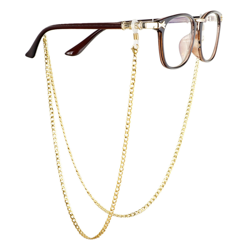 Stainless Steel Glasses Chain Women's Hanging Neck Retro Sun Eyes Chain Glasses Rope Men's Sunglasses Mask Headset Rough Flat Chain