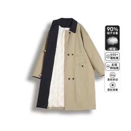 百搭时尚年新款高密长绒棉廓形双排扣撞色中长款风衣羽绒服