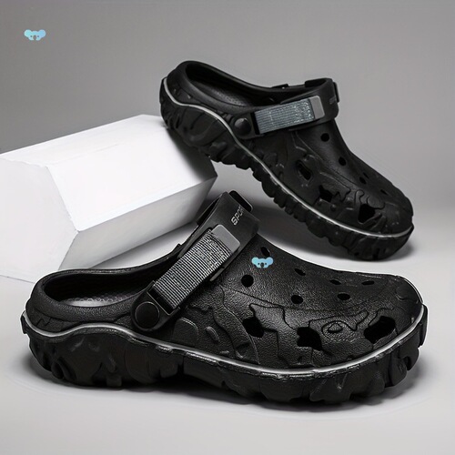 Thick Sole Breathable Black Clogs for Men - Fashionable Black