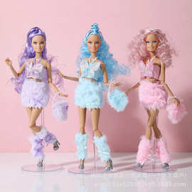 欧美风30厘米巴比娃娃渐变毛绒套装蝴蝶装饰时尚娃衣玩偶跨境批发