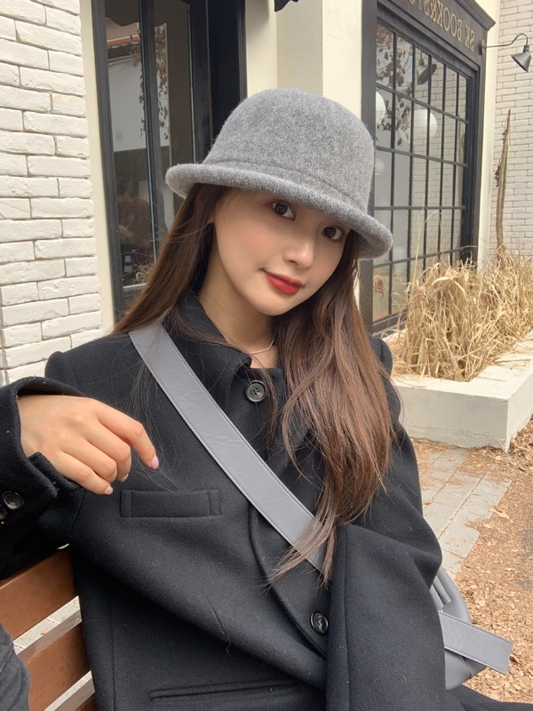纯色卷边羊毛渔夫帽女秋冬高级感帽子显脸小礼帽圆顶休闲盆帽ins|undefined