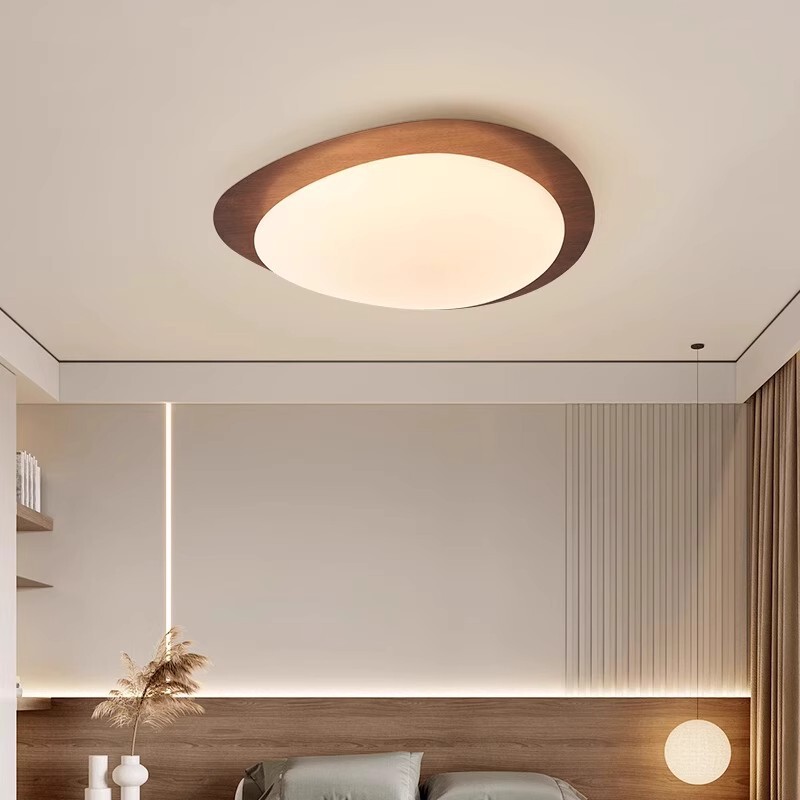 Nordic Wood Grain Bedroom Lamp Wabi-Sabi Style Pebble Ceiling Lamp Designer Wedding Room Master Bedroom Lamp Walnut Dimming