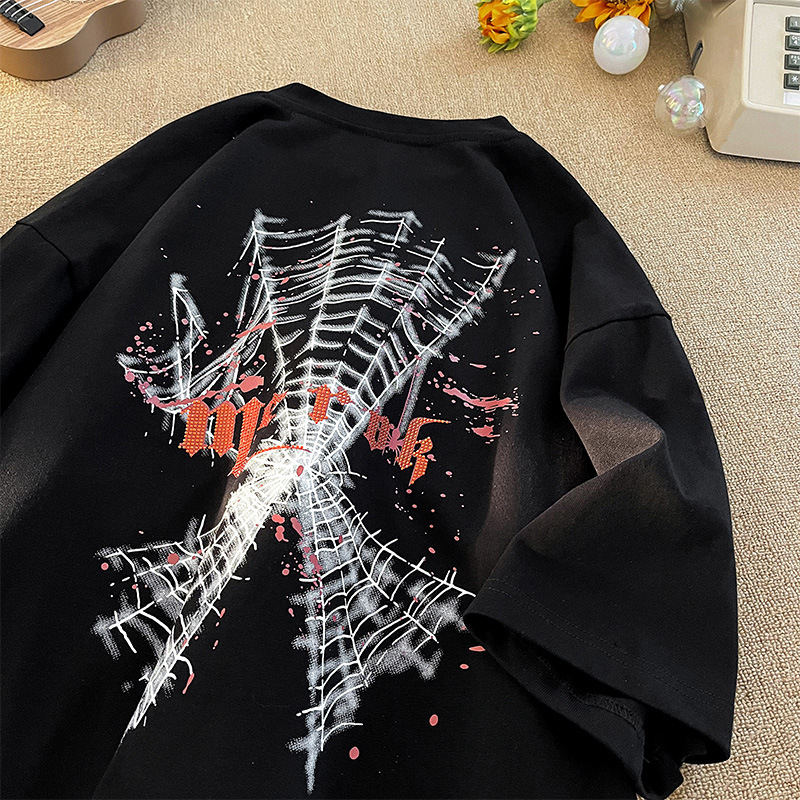 T-shirt estiva in puro cotone con diamanti caldi, top da strada a maniche corte da uomo, senso del design, mezza manica di nicchia_voghion.com