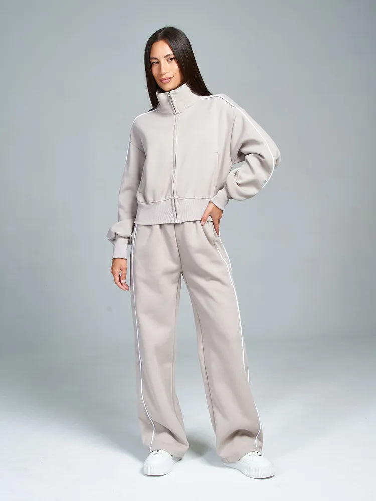 Women's Spring Autumn Sports Leisure Suit Loose Striped Sweatshirt Cardigan Trousers Fashion Pant Set Polyester Full Length_ecoleips.com