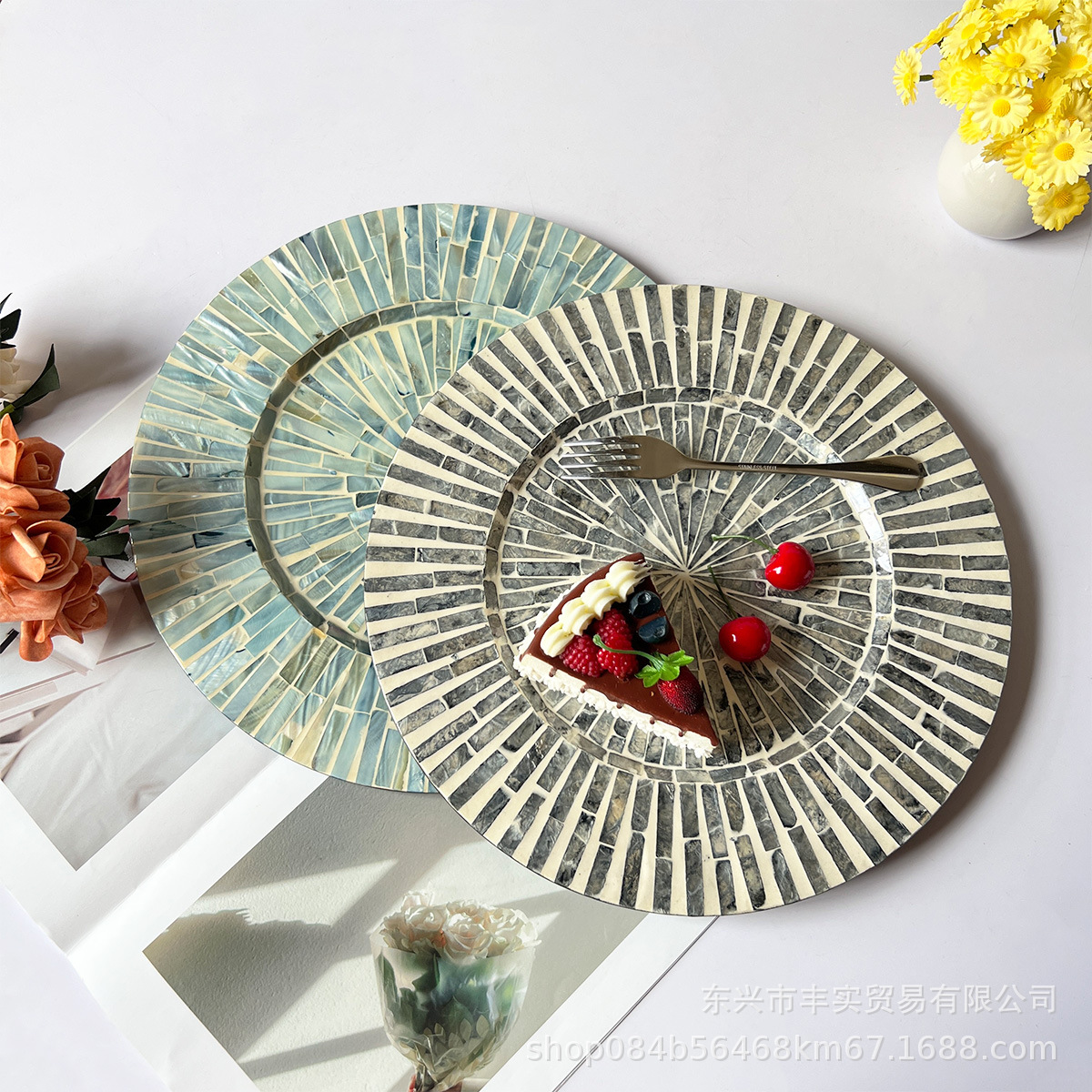 轻奢贝壳餐垫手工彩贝装饰盘杯垫创意装饰圆盘煲垫隔热垫餐盘餐具