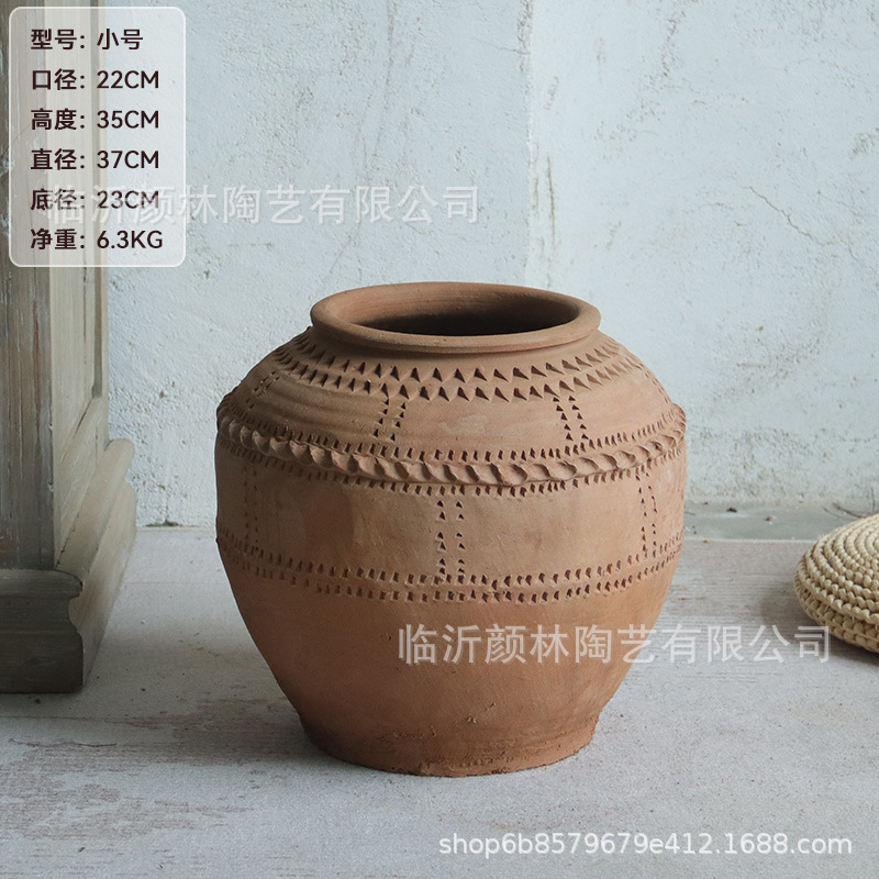 Gran barro de barro de barro antiguo vasijas de tierra vasijas de flores de cerámica gruesa sala de estar modelo de vivienda decoración de la sala de decoración de la ventana silenciosa