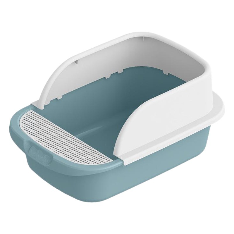 Caja de arena para gatos semicerrada con valla alta, caja de arena grande, inodoro para gatos antisalpicaduras, suministros de limpieza para gatos, diseño antisalpicaduras.