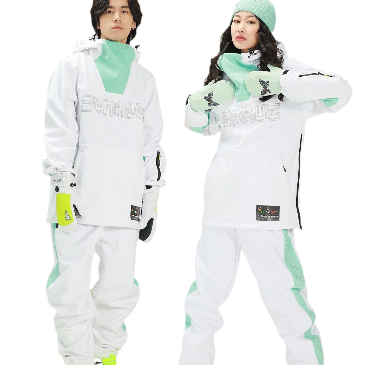 Damen Schneeanzug Winddicht warm mintgrün Schneeanzug Jacke Snowboard Winterhose_voghion.com