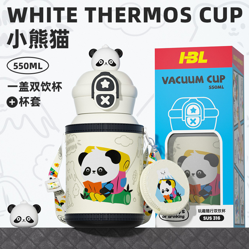 Muñeca portátil al aire libre taza de agua doble boca botella de paja de acero inoxidable vacío taza de aislamiento térmico para niños