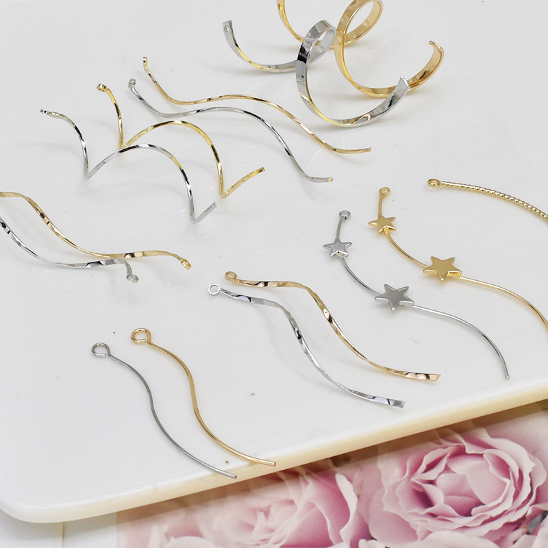 Copper Hanging Plated Color-preserving Flat S-shaped Embossed Double Hanging Single Hanging Connecting Rod diy Hand-made Earrings Jewelry Material Accessories