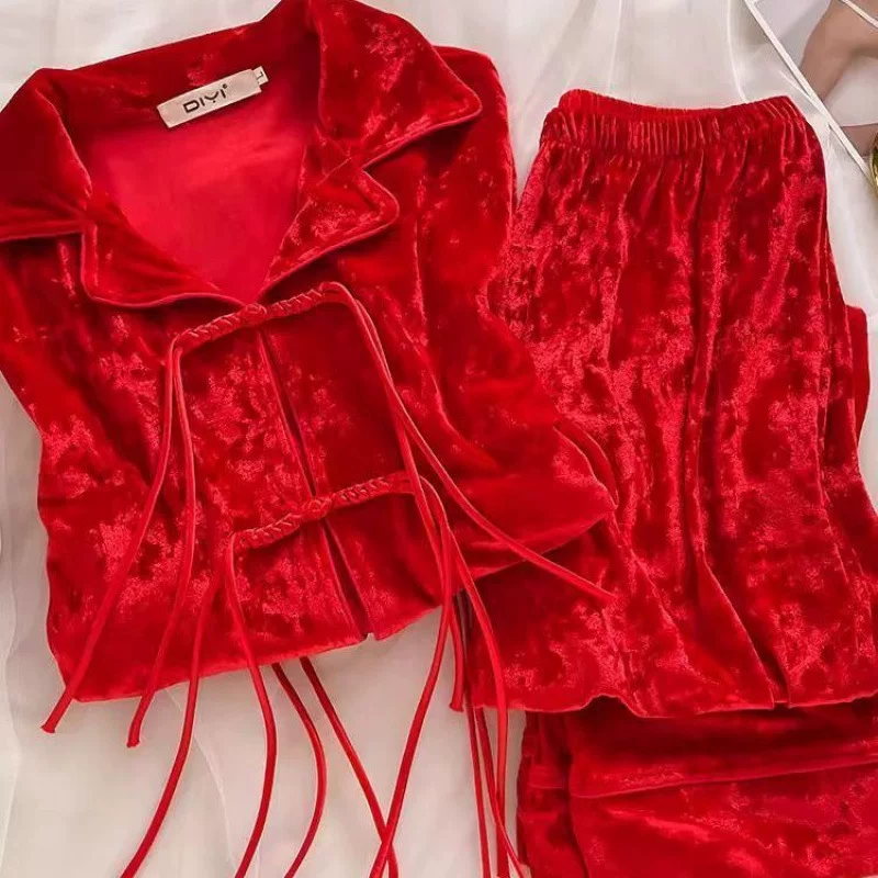 Velvet cute autumn pijama, set, Chinese style