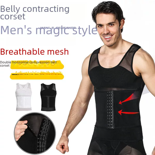 Men's Breasted Adjusting Abdominal Shaping Clothes Tunic Belly Belt Beer Belly Shaping Vest Invisible Breathable