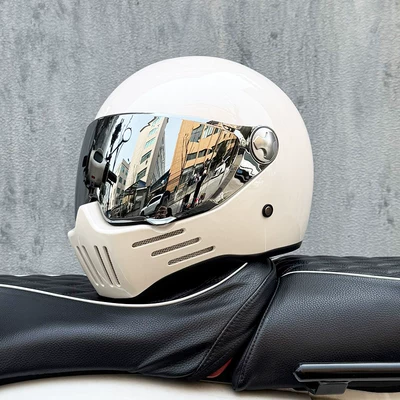 Helmet for Men and Women, Full-Face Motosiklet kaskı (dəbilqə) - pearl-white-silver-plated-mirror-transparent-mirror-delivered-m