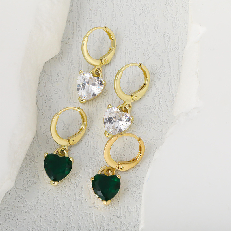 Women's Gender Inlay Design 1 Pair Shiny Heart Shape Inlay Copper Zircon Drop Earrings