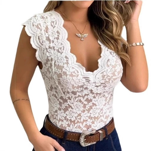 2023 желаю новой кружевной футболки с V-образным вырезом, сексуальный перспективный Топ B3067