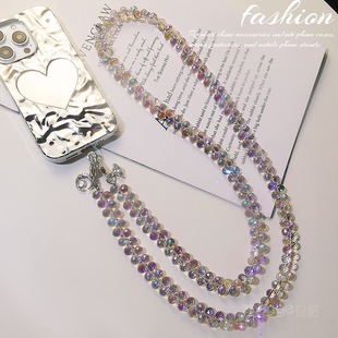 Crystal chain long chain handmade beaded chain hanging mobile phone bag multi-purpose crossbody back shiny jewelry chain for women