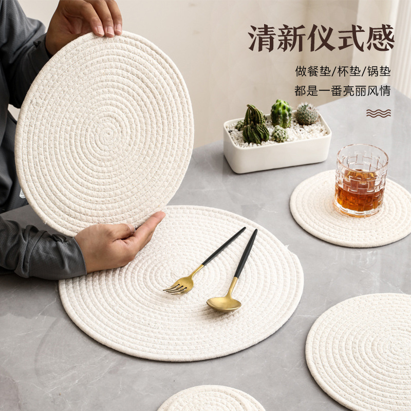 Mantel de Lino y Algodón Tejido, Aislante, Estilo Japonés, Antideslizante, para Platos, Tazones, Estilo Nórdico