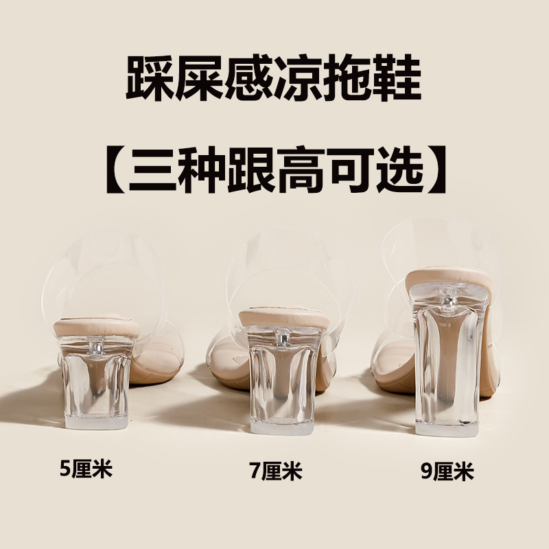 Sandallas de tacón alto transparentes con base suave para mujeres 2026 nuevas zapatillas frías de verano de talón medio de cristal de talón grueso image 3